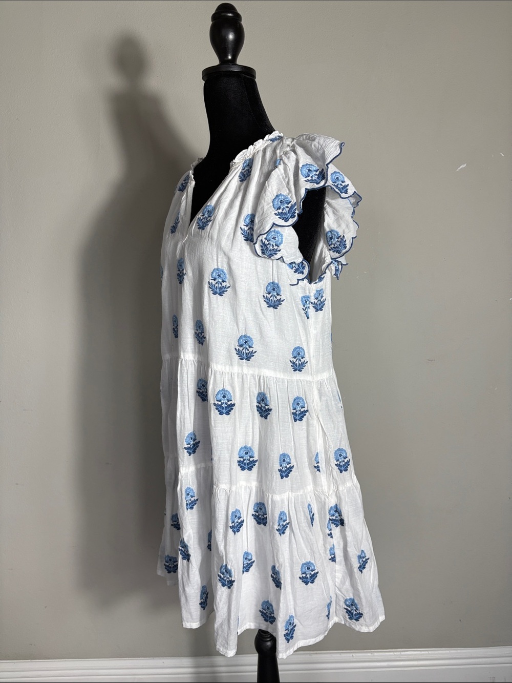 A Love A Embroidered Tiered Babydoll Mini dress 100% Cotton - Picture 3 of 6